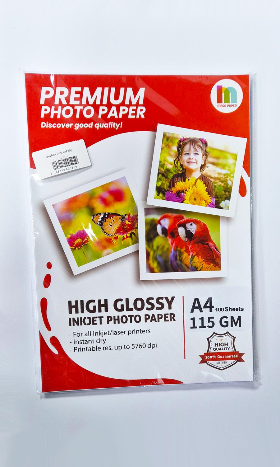 A4 Glossy Photo Paper 115gsm – 100 Sheets High-Quality Inkjet Photo Printing Paper